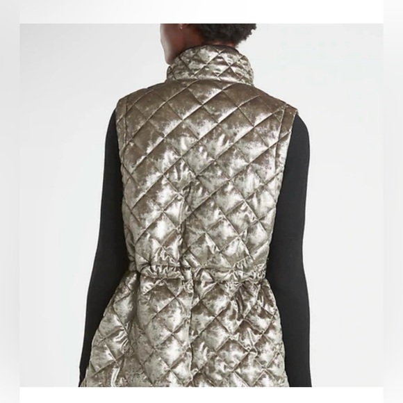 ATHLETA Whisper Featherless Velvet Metallic Silver Long Women's Quilted Vest XXS - Picture 3 of 7